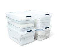 Rubbermaid Cleverstore - Contenedores de almacenamiento de plástico transparente con tapa, capacidad de 88,9 l, paquete de 4 unidades