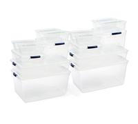 Rubbermaid Cleverstore - Paquete variado transparente, contenedores de almacenamiento de plástico transparente con asas integradas para maximizar el almacenamiento, ideal para artículos grandes y