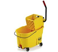 Rubbermaid Commercial Products WaveBrake 44 QT Side-Press Mop Bucket and Wringer Combo on Wheels with Foot Drain, Yellow, for Heavy-Duty Floor Cleaning