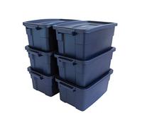 Rubbermaid Contenedores de almacenamiento con tapas, polietileno, índigo oscuro metálico, 3 galones, paquete de 6