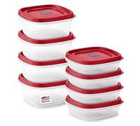 Rubbermaid Lids Easy Find Almacenamiento de Alimentos con Tapa con ventilación, Juego de 8 (16 Unidades en Total) plástico | Recipientes de Comida, Rojo