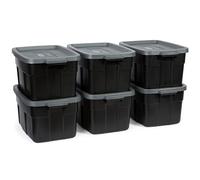 Rubbermaid Roughneck 14 Gallon Storage Totes, Pack of 6, Durable Stackable Storage Containers with Lids, Nestable Plastic Storage Bins for Camping Supplies, Blankets, Holiday Storage, Black and Grey