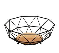 Rubberneck Frutero de Metal con Base de Madera de Bambú, Color Negro