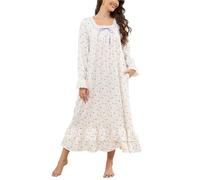 Rubehoow Camison de mujer victoriano de algodón, vestido de noche vintage de manga larga, pijama de algodón suave, vestido de dormir de salón, tallas S-3XL, 3XL