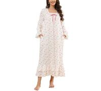 Rubehoow - Camisón victoriano vintage de manga larga en algodón suave para mujer, XXXL