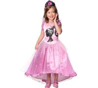 RUBIES Barbie Oficial - Disfraz Barbie Vestido Lujo Princesa Lentejuelas para Niños - Talla 7-8 años - Disfraz con vestido, Bustier y diadema rosa