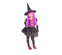 Rubies Bruja Moonlight Pink para niña, Vestido color rosa, sombrero y medias, para halloween, carnaval y cumpleaños