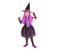 Rubies Bruja Moonlight Purple para niña, Vestido color lila, sombrero y medias, Original, halloween, carnaval y cumpleaños