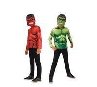 Rubies Camiseta reversible y máscaras oficiales de Marvel Hulk, disfraz de superhéroe para niños, talla 7-8 años, Halloween