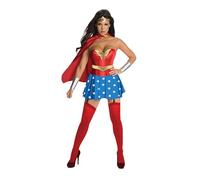 Rubies- DC Comics Wonder Woman Corset and Skirt Costume with Cape Disfraz de Mujer Maravilla con corsé y Falda con Capa, Color Rojo, Large (Rubie'S 889897)