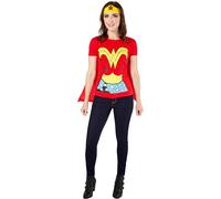Rubies- DC Comics Wonder Woman T-Shirt with Cape and Headband Disfraz para adultos, dibujo animado, Multicolor, M (Rubie's 880475