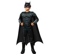 Rubies Disfraz Batman Deluxe para niño, con pecho musculoso de Lujo Oficial de la película The Batman en color negro, capa removible y máscara para halloween, navidad, carnaval y cumpleaños