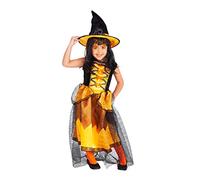 Rubies Disfraz Bruja Chic Naranja para niña, Vestido lujoso en color naranja con sombrero, original halloween, carnaval y cumpleaños