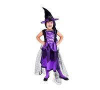 Rubies Disfraz Bruja Chic Purpura para niña, Vestido lujoso en color purpura con sombrero, original halloween, carnaval y cumpleaños