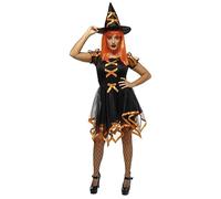 Rubies Disfraz Bruja Cuca Neon para mujer, Vestido y sombrero, Color naranja, Oficial Halloween, Carnaval, Fiestas y Cospplay