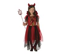 Rubies Disfraz Bruja Diablesa para niña, vestido de bruja diablesa con detalles en purpurina y diadema con cuernos halloween, carnaval, cumpleaños y navidad