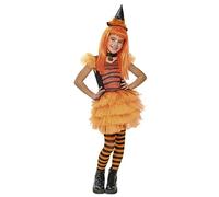 Rubies Disfraz Bruja Glamurosa naranja para niña, Vestido, sombrero, gargantilla y medias, Oficial Halloween, Carnaval, Cumpleaños y Fiestas
