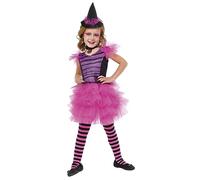 Rubies Disfraz Bruja Glamurosa rosa para niña, Vestido, sombrero, gargantilla y medias, Oficial Halloween, Carnaval, Cumpleaños y Fiestas