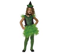 Rubies Disfraz Bruja Glamurosa verde para niña, Vestido, sombrero, gargantilla y medias, Oficial Halloween, Carnaval, Cumpleaños y Fiestas