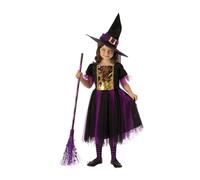 Rubies Disfraz Bruja Mágica para niñas, Vestido dorado y morado con sombrero, Oficial Halloween, Carnaval y Navidad