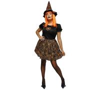 Rubies Disfraz Bruja Spiderweb Neon para mujer, Vestido y sombrero, Color Naranja, Brujas, Witches para Halloween, Fiestas, Carnaval, cumpleaños y cosplay