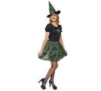 Rubies Disfraz Bruja Spiderweb Neon para mujer, Vestido y sombrero, Color Verde, Brujas, Witches para Halloween, Fiestas, Carnaval, cumpleaños y cosplay
