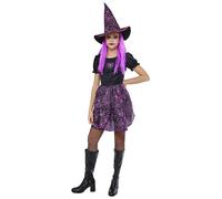Rubies Disfraz Bruja Spiderweb Neon para niñas, Vestido y sombrero, Color Rosa, Brujas, Witches para Halloween, Fiestas, Carnaval, cumpleaños y cosplay