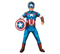 Rubies Disfraz Capitan America Deluxe para niños y niñas, Jumpsuit con pecho acolchado, cubrebotas y máscara, Oficial Marvel para Carnaval, Navidad, Cumpleaños, Fiestas y Halloween