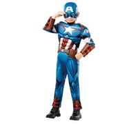 Rubies Disfraz Capitán América Deluxe para niños y niñas, Jumpsuit con pecho acolchado y máscara de tela, Licencia Oficial Marvel para Carnaval, cumpleaños y fiestas