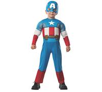 Rubies Disfraz Capitán América Deluxe Preschool para niños y niñas, Jumpsuit acolchado con máscara, Talla 1-2 años, Unisex, Licencia Oficial Marvel para cumpleaños, cosplay, fiestas y Carnaval