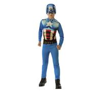 Rubies Disfraz Capitán América para niños y niñas, Jumpsuit con máscara, Traje básico, Licencia Oficial Marvel para Carnaval, cumpleaños y fiestas, L (8-10 años)