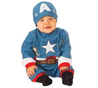 Rubies Disfraz Capitan America Preschool para bebés, Jumpsuit y gorro, Talla 0 a 6 meses, Oficial Marvel para Halloween, Carnaval, Cumpleaños, Navidad