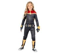 Rubies Disfraz Capitana Marvel Deluxe para niñas y niños, Jumpsuit con insignia plateada y guanteletes, The Marvels Licencia Oficial para Carnaval, cumpleaños, fiestas
