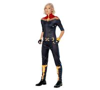 Rubies Disfraz Capitana Marvel para adulto, Jumpsuit impreso con insignia plateada y guanteletes, The Marvels licencia Oficial para Carnaval, fiestas, cumpleaños