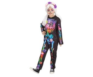 Rubies Disfraz Catrina Happy Flower para niñas y niños, Mono largo estampado y diadema, Licencia Oficial para Dia de los Muertos, Calavera mexicana, Halloween