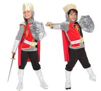 RUBIE'S Disfraz de caballero - Talla 5-7 años - Disfraz muy completo con parte superior, pantalones, espada y escudo, corona y zapata - Disfraz perfecto para carnaval, cumpleaños