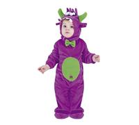 Rubies Disfraz de Mon-Tua Lila para niños, talla bebé 6 a 12 meses y de 1 a 2 años de edad, Mono con pies y gorrito con cuernos y ojos, halloween, navidad, carnaval y cumpleaños.