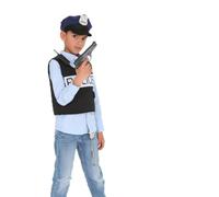 RUBIE'S - Disfraz de policía para niños, talla única de 5 a 8 años, disfraz con plasma impreso, gorra, esposas, pistola y walkie de plástico, para carnaval, cumpleaños y Halloween