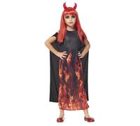Rubies Disfraz Diablesa para niñas, Vestido con llamas, capa y diadema, Licencia Oficial para Halloween, Terror, Fiestas, Cosplay demonios