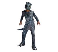 Rubies Disfraz Dinosaurio Velociraptor para niño, Jumpsuit impreso Oficial de la Película Jurassic World con máscara y cubrebotas adjuntas para halloween, navidad, carnaval y cumpleaños