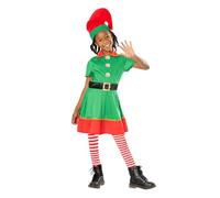 Rubies Disfraz Elfo Navideña para niña, Vestido, cinturón, medias y gorro, Duende, Elfa para Navidad, funciones escolares, fiestas, Papa Noel (Talla S 7-8 AÑOS)