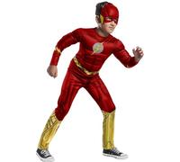 DC Cómics - Disfraz infantil Flash Deluxe, Jumpsuit musculoso y máscara ㅤ