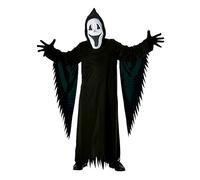 Rubies Disfraz Happy Ghost para niño y niña, Túnica negra larga, máscara blanca con capucha adjunta y guantes negros, original, Ideal para halloween, carnaval y cumpleaños.