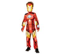 Rubies Disfraz Iron Man para niño, Jumpsuit estampado y máscara, Oficial Marvel, Disfraz para halloween, navidad, carnaval y cumpleaños.