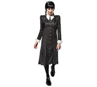 Rubies Disfraz Miércoles Addams barato para mujeres, Vestido largo impreso con cuello, Oficial Wednesday para Halloween, Carnaval y Cosplay