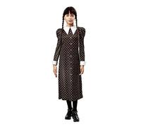 Rubies Disfraz Miércoles Addams barato para niñas, Vestido impreso con cuello, Oficial Wednesday, Miercoles Addams para Halloween, Carnaval y Cosplay