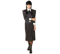 Rubies Disfraz Miércoles Addams para mujer, Vestido negro impreso, Oficial Wednesday para Halloween, Carnaval, Fiestas y Cosplay
