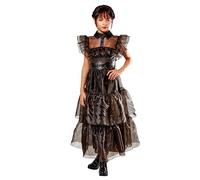 Rubies Disfraz Miércoles Addams Rave'n deluxe para niña, Vestido negro largo, Oficial Wednesday, Miercoles Addams para Halloween, Carnaval y Cosplay
