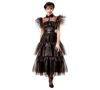 Rubies Disfraz Miércoles Raven Baile Deluxe para mujer, Vestido negro largo, Oficial Wednesday, Miercoles Addams para Halloween, Carnaval y Cosplay