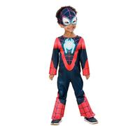 Rubies disfraz Miles Morales Glow in dark Preschool para niños, Jumpsuit, cubre botas, media máscara, Oficial Marvel para Carnaval, Navidad, Cumpleaños, Fiestas y Halloween.